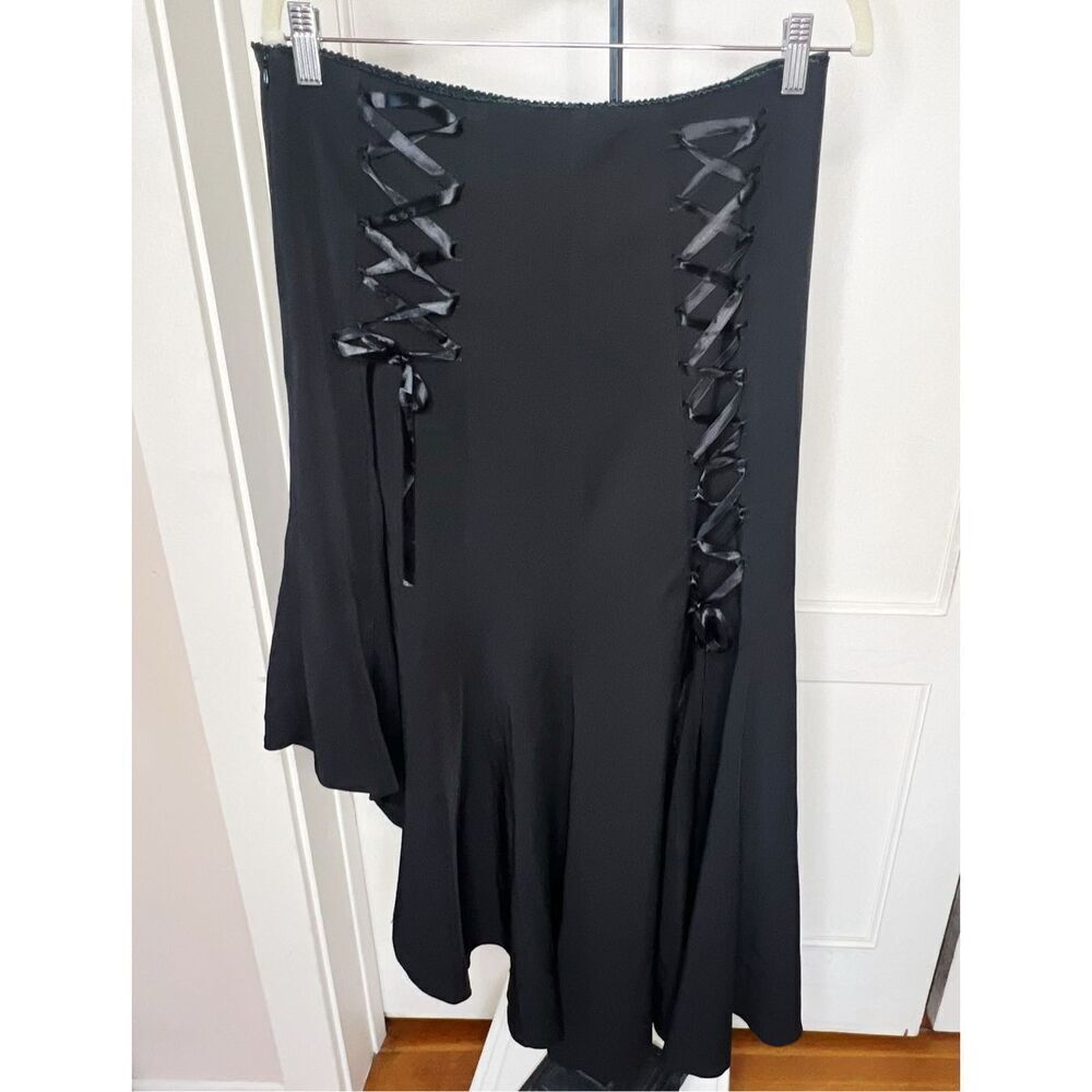 Angel Secret Goth Lace Up Maxi Skirt Black Size Large